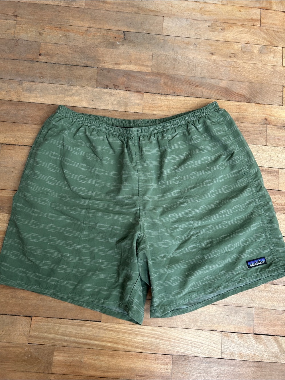 Patagonia Olive Striped Swim Shorts